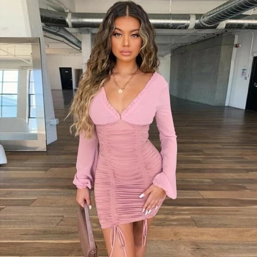 Bodycon Long Sleeve Evening‎ Party Cocktail Mini Dress
